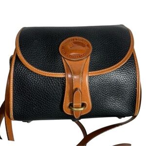 Dooney & Bourke Vintage Black Pebbled Leather Tan Crossbody Shoulder Bag